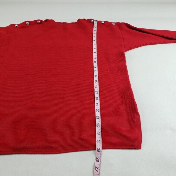 Lauren Ralph Lauren Button Sweater Womens Medium Red Long Sleeve Cotton Pullover - Picture 8 of 9